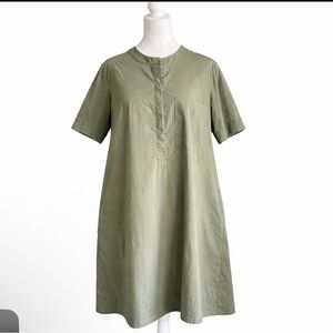 r.y.e. Women M Olive Green Shirt Dress Cotton Blend Minimalist Utility Lagenlook